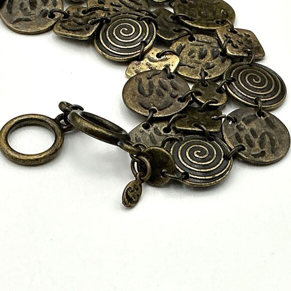 Vintage Bronze Artisan Spiral Textured Multi Disc Layered Bracelet by Premier De - Picture 4 of 6